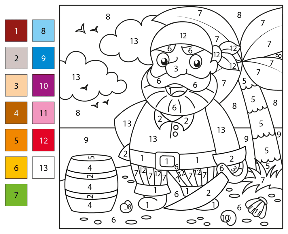 Pirate Color By Number Coloring Page Md Coloring Page — Free Printable — free printable coloring page